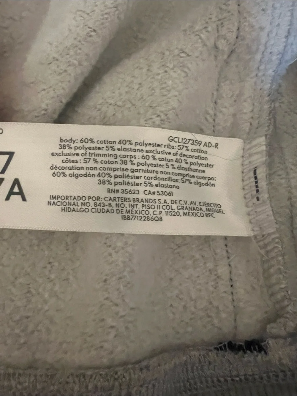 Carter's Boys Light Grey Hooded Zip Sweatshirt with Side Stripes- Size 7